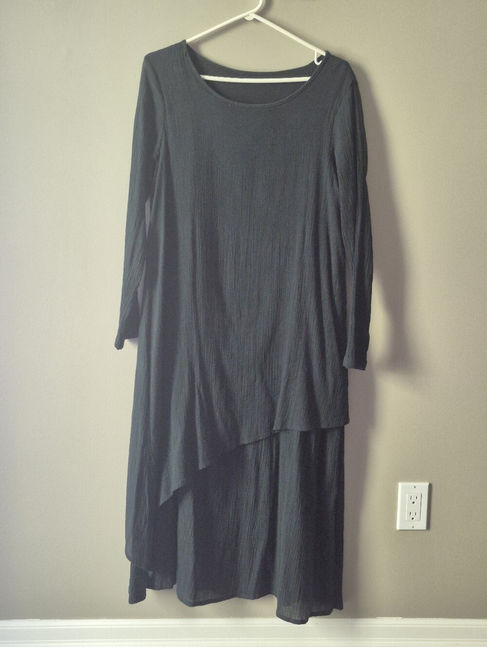 Mordenmiss Women's Maxi Dress - Black Long Sleeve Asymmetric Hem Large L
